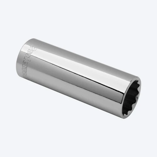 Proferred 3/8" Drive SAE 12-Point Deep Socket with polished chrome finish, angled product view