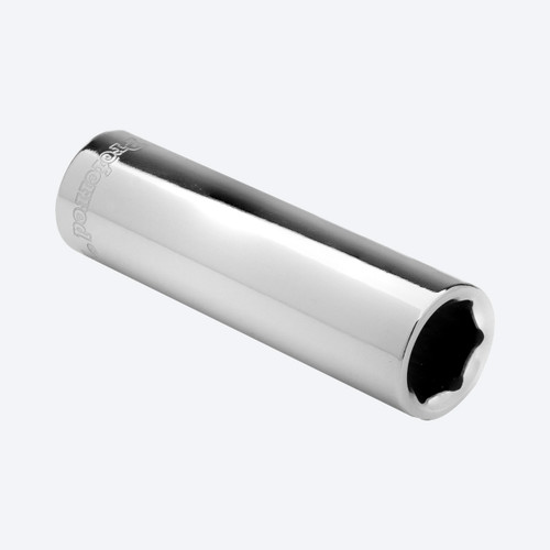 Proferred 1/4" Drive SAE 6-Point Deep Socket with polished chrome finish and deep hex opening, angled product view.