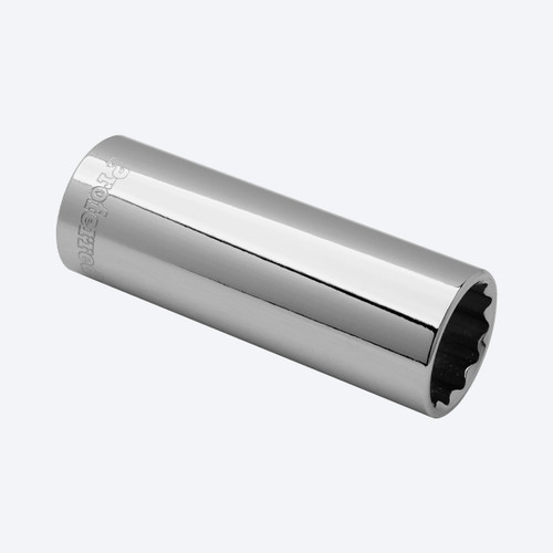 Proferred 3/8" Drive Metric 12-Point Deep Socket angled view showing chrome finish and 12-point opening