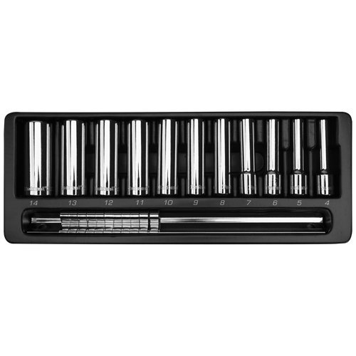 Proferred 1/4" Drive Metric 6-Point Deep Socket Set – 11 Piece displayed in storage tray