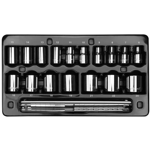 Proferred 3/8" Drive Metric 6-Point Standard Socket Set – 17 Piece displayed in storage tray
