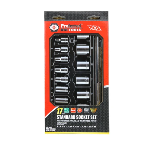 Proferred 3/8" Drive Metric 6-Point Standard Socket Set – 17 Piece in retail packaging