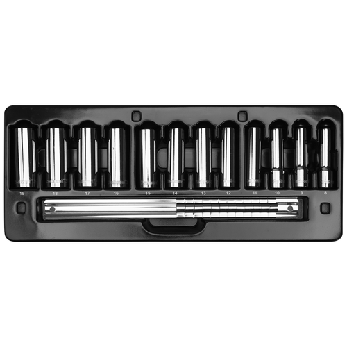 Proferred 3/8" Drive Metric 12-Point Deep Socket Set – 12 Piece displayed in storage tray