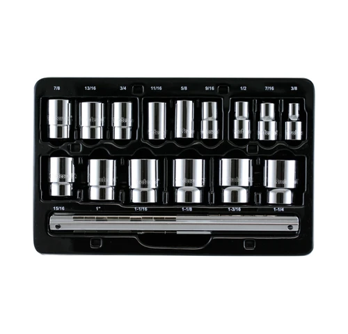 Proferred 1/2" Drive SAE 12-Point Standard Socket Set – 15 Piece displayed in storage tray