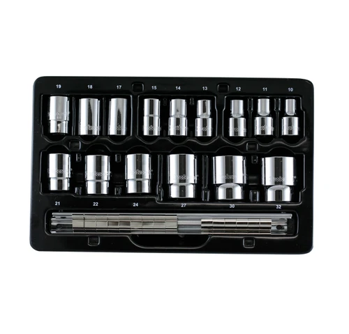 Proferred 1/2" Drive Metric 12-Point Standard Socket Set – 15 Piece displayed in storage tray