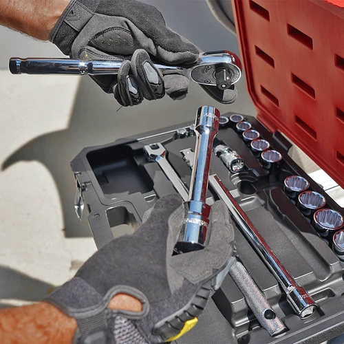 Proferred 1/2" Drive SAE 12-Point Standard Socket Master Set – 21 Piece with ratchet handle, extension bar and sockets in storage case