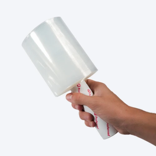 Proferred 5" Mini Stretch Film with extended core held by hand for easy wrapping