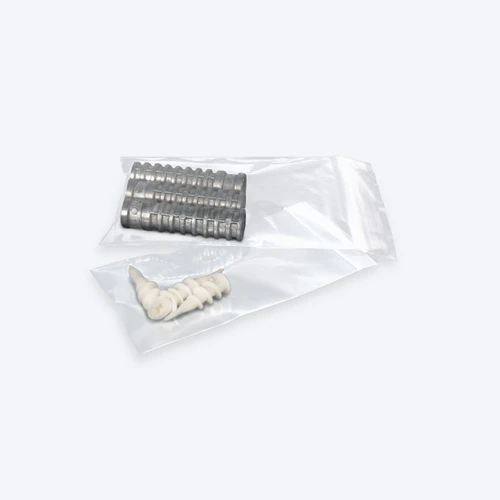 Clear reclosable poly bag with zipper closure containing assorted small hardware components.