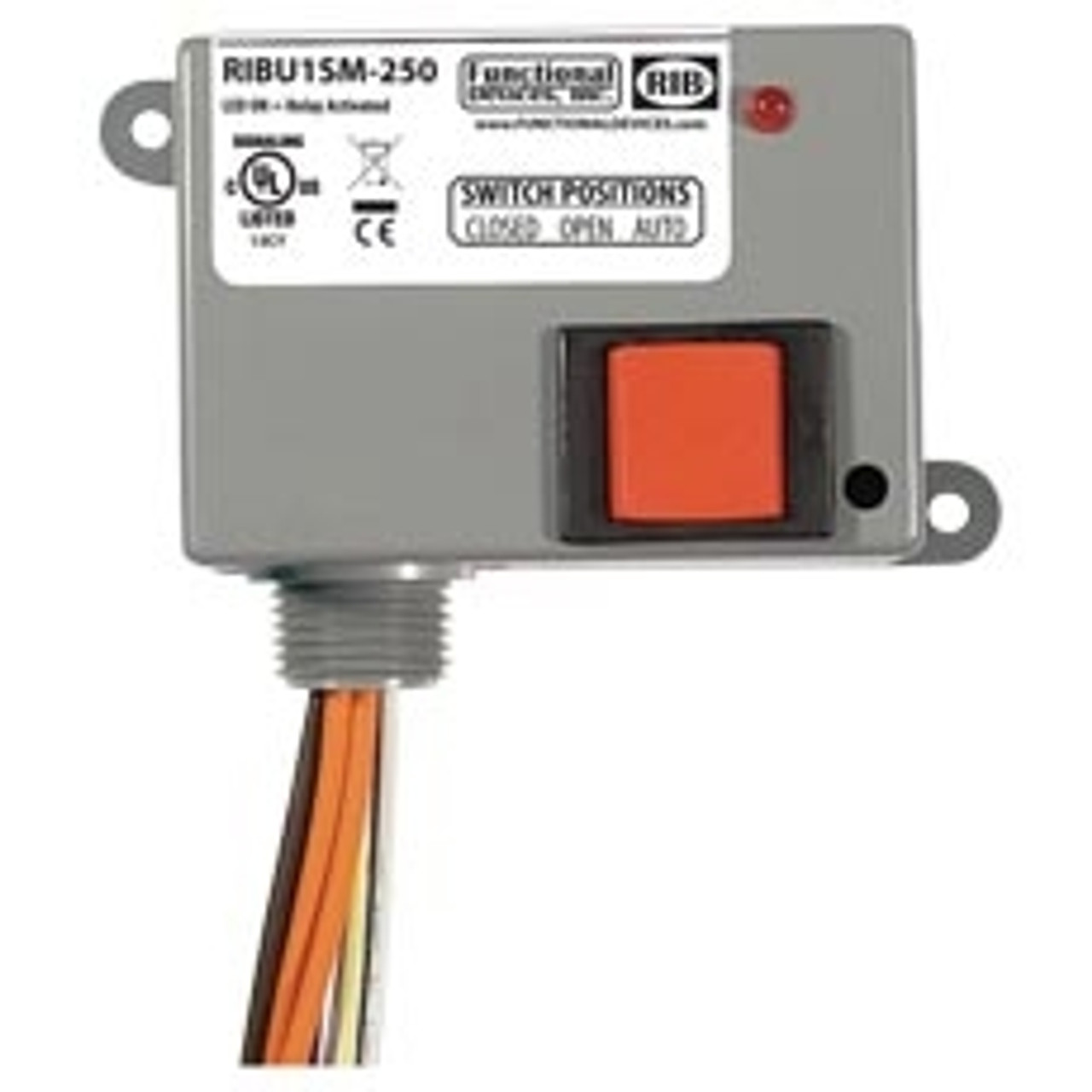 FUNCTIONAL DEVICES FUNRIBU1SM Enclosed Relay 10Amp SPST-NO + Override + Monitor 10-30Vac/dc/120Vac