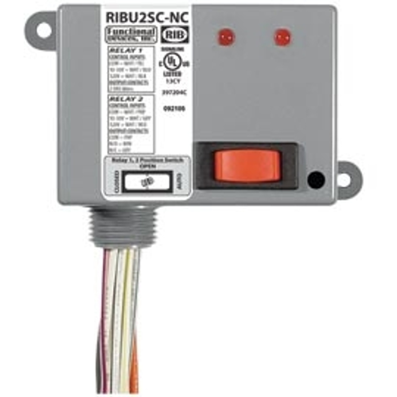 FUNCTIONAL DEVICES FUNRIBU2SC-NC Enclosed Relays 10Amp 1 SPST-NC + Override + 1 SPDT 10-30Vac/dc/120Vac