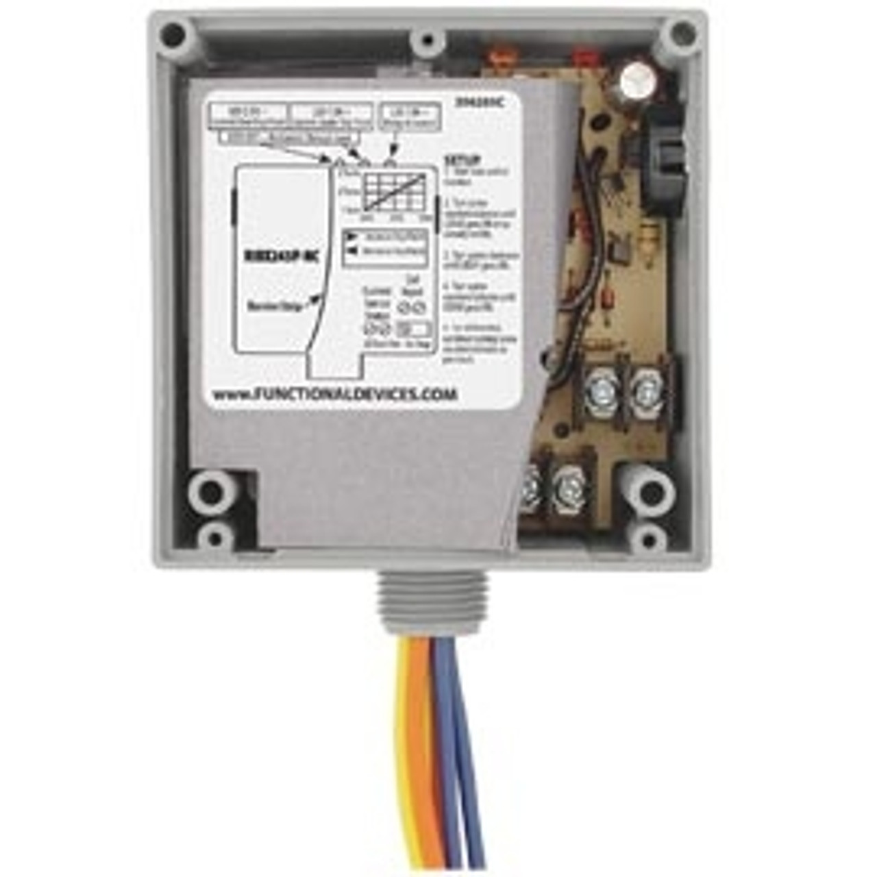FUNCTIONAL DEVICES FUNRIBX243PA-NC Enclosed Internal AC Sensor, Adjustable + Relay 20Amp 3PST N/C 24Vac/dc