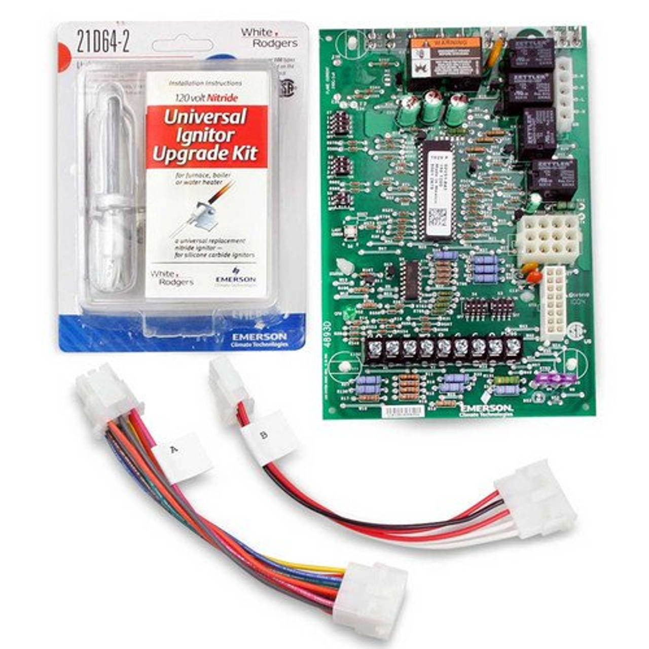 White Rodgers  21V51U-843 Universal Two Stage Hot Surface Ignition Variable Speed (ECM) Circulator Furnace Control Replacement Kit.  Replaces All WR 50V51-xxx's and 50V61-xxx's Two-Stage H.S.I. Systems with 80v or 120v Ignitors.