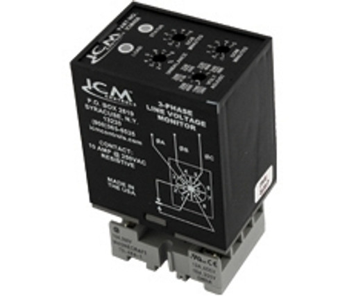 ICM ICM408 3-Phase Monitor, Adjustable 190-480 VAC, plug-in style.