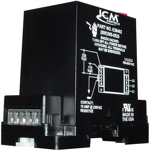 ICM ICM462  3-Phase Monitor, Universal 190-600 VAC, 115or 208/240 control VAC, 50 or 60 Hz, DIN rail