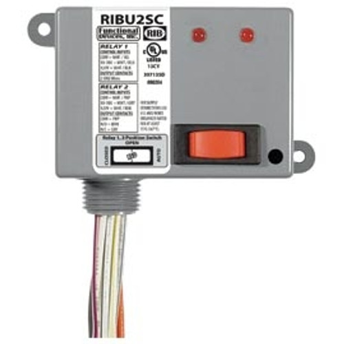 FUNCTIONAL DEVICES FUNRIBU2SC Enclosed Relays 10Amp 1 SPST-NO + Override + 1 SPDT 10-30Vac/dc/120Vac