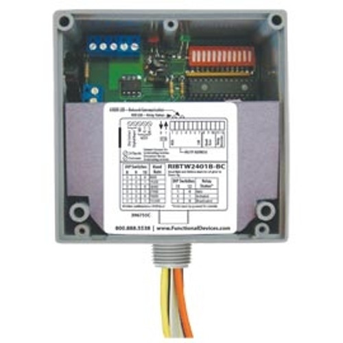 FUNCTIONAL DEVICES FUNRIBTW2401B-BC BacNet Enclosed Relay 20Amp SPDT 24Vac/dc/120Vac with 1 digital input