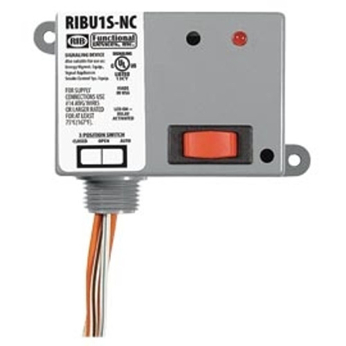 FUNCTIONAL DEVICES FUNRIBU1S-NC Enclosed Relay 10Amp SPST-NC + Override 10-30Vac/dc/120Vac