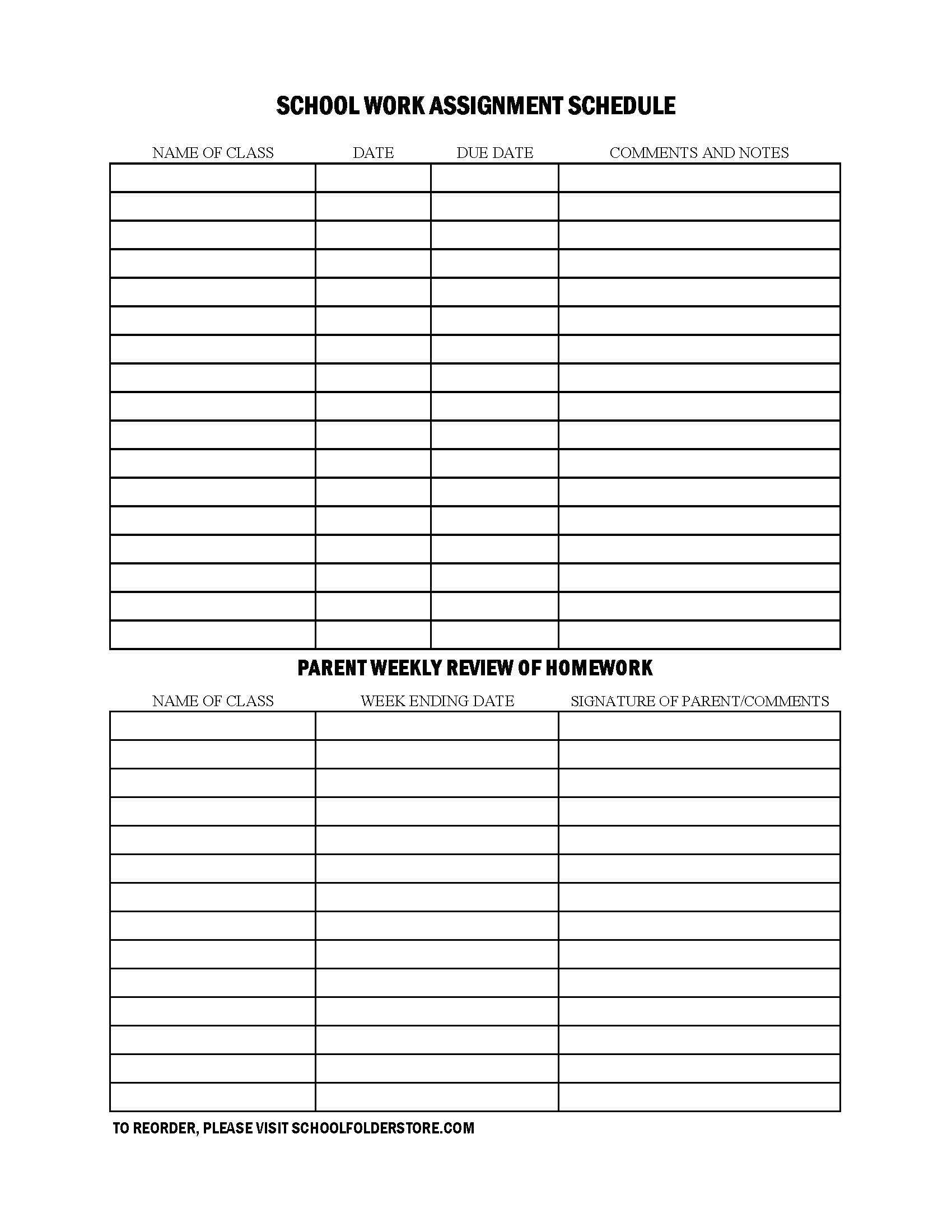 english homework tracking sheets