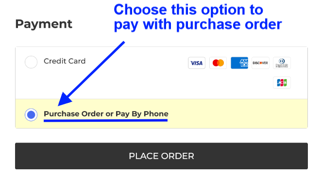 screen shot of purchase order option on checkout page