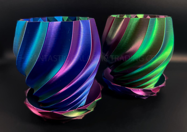 Spiral Flower Pot with Saucer- Multi-Colored FDM Printed PLA