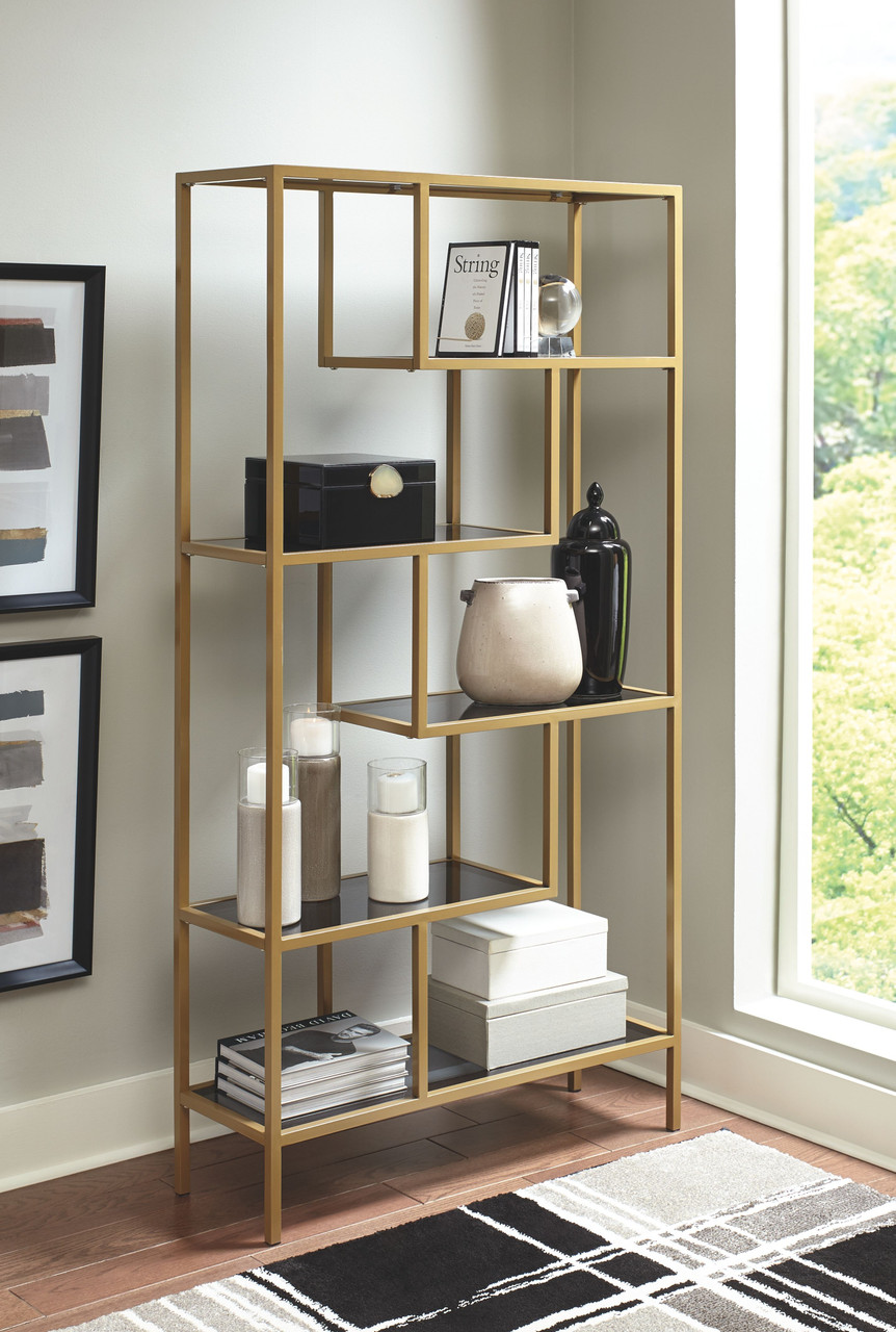 The Frankwell Gold Finish Bookcase available at Wier Furniture