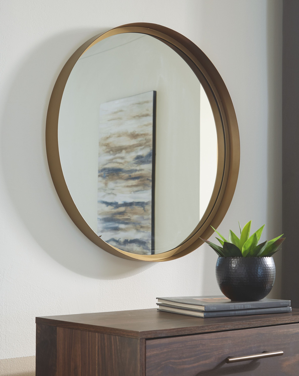 The Elanah Gold Finish Accent Mirror available at Wier Furniture serving  Lewistown, MT and surrounding areas.