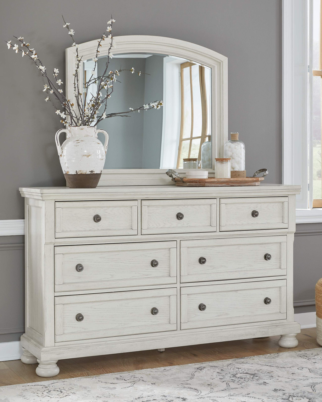 The Robbinsdale Antique White Dresser, Mirror available at Wier