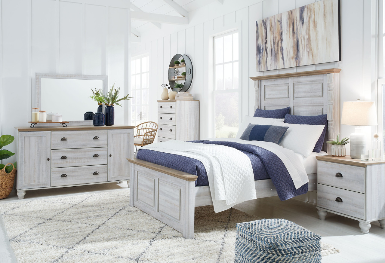 The Haven Bay Brown / Beige 9 Pc. Dresser, Mirror, Chest, Full Panel Bed, 2  Nightstands available at Wier Furniture serving Lewistown, MT and  surrounding areas.