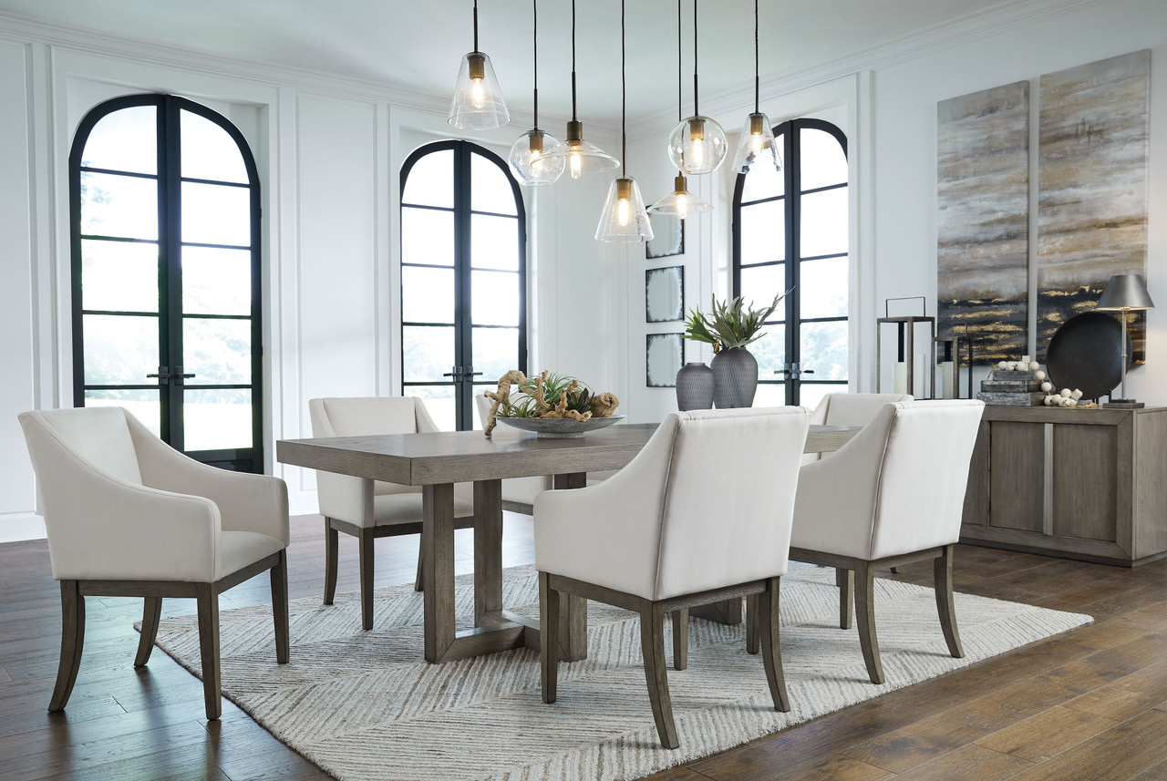 The Anibecca Gray / Off White 8 Pc. Dining Room Table, 6 Arm  display picture 1