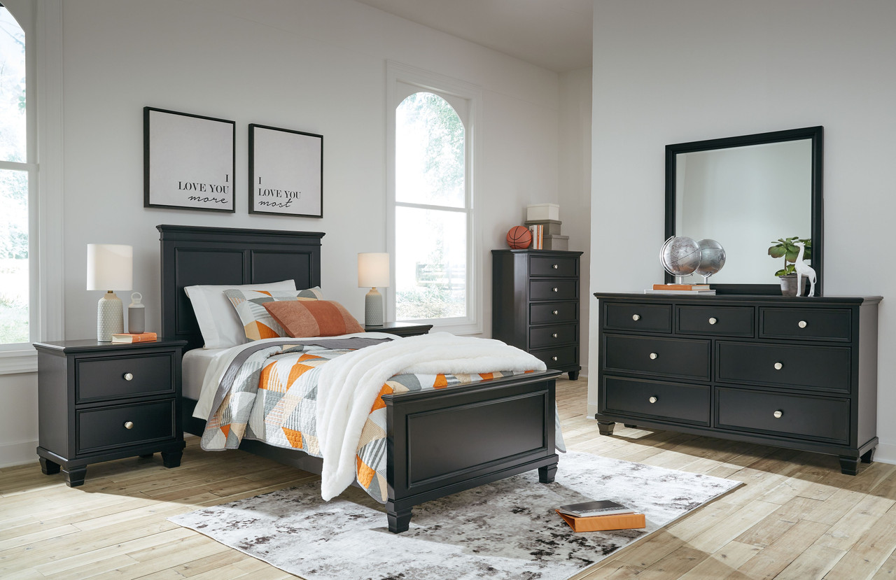 The Lanolee Black 8 Pc. Dresser, Mirror, Chest, Twin Panel Bed, 2