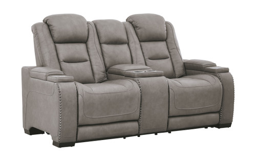 The Man-den Gray Power Reclining Loveseat/Con/Adj Hdrst The Man-den Gray Power Reclining Loveseat/Con/Adj Hdrst
