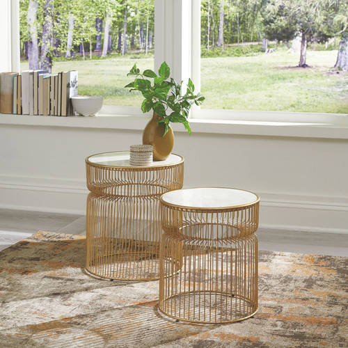 Vernway White / Gold Finish Accent Table Set (Set of 2)