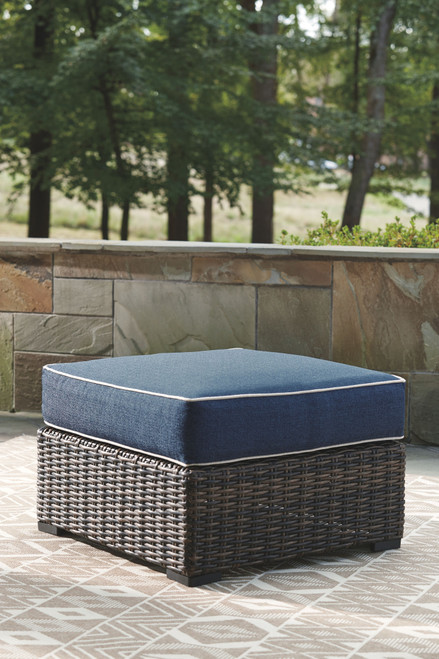 Grasson Brown / Blue Ottoman With Cushion