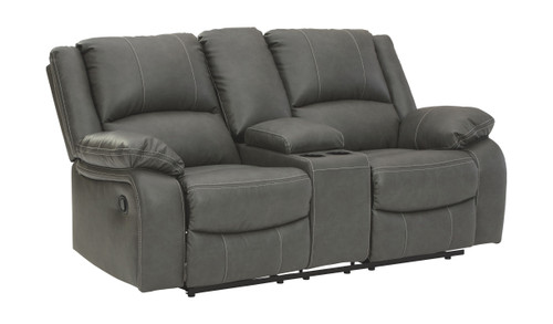 Calderwell Gray Double Reclining Loveseat W/Console Calderwell Gray Double Reclining Loveseat W/Console