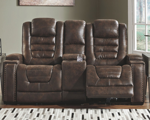Game Brown Dark Power Reclining Loveseat/Con/Adj Hdrst Game Brown Dark Power Reclining Loveseat/Con/Adj Hdrst