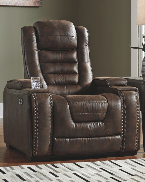 Game Brown Dark Power Recliner/Adj Headrest