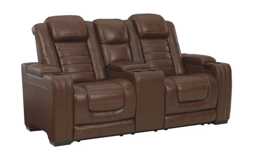 Backtrack Chocolate Power Reclining Loveseat/Con/Adj Hdrst