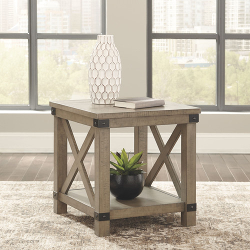 Aldwin Gray Rectangular End Table Crossbuck Styling
