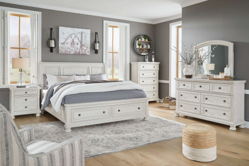 Robbinsdale Antique White 7 Pc. Dresser, Mirror, King Sleigh Bed With 2 Storage Drawers, 2 Nightstands