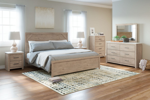 SENS BED LIGHT BROWN S シングル The Senniberg Light Brown / White 4 Pc. Dresser, Mirror, Queen