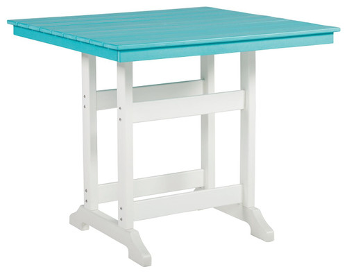 Eisely Turquoise / White Square Counter Table W/Umb Opt