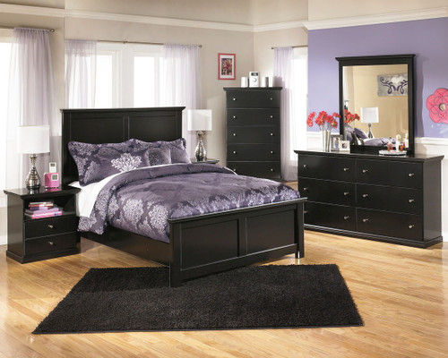 Maribel Black 6 Pc. Dresser, Mirror, Chest, Full Panel Bed