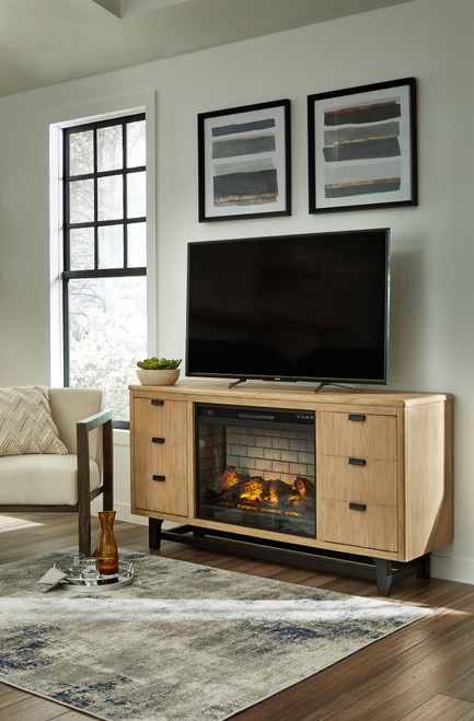 Roddinton Dark Brown XL TV Stand with LG Fireplace Insert Infrared