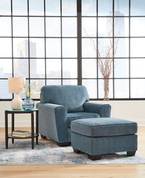 Cashton Blue 2 Pc. Chair, Ottoman