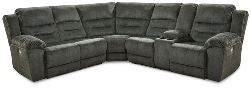 Nettington Smoke 3-Piece Power Reclining Sectional With Raf Pwr Rec Loveseat W/Console