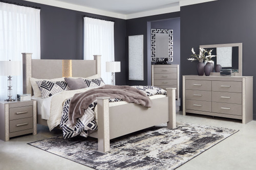 Surancha Gray 7 Pc. Dresser, Mirror, Chest, King Poster Bed