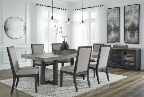 Foyland Black / Brown 8 Pc. Dining Room Table, 6 Side Chairs, Server Foyland Black / Brown 8 Pc. Dining Room Table, 6 Side Chairs, Server