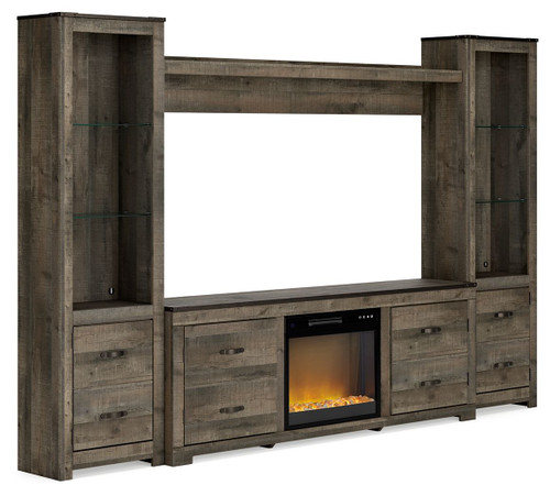 Trinell Brown 4-Piece Entertainment Center With 72" TV Stand And Glass/Stone Fireplace Insert
