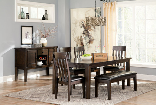 Haddigan Dark Brown 7 Pc. Extension Table, 4 Side Chairs, Bench, Server