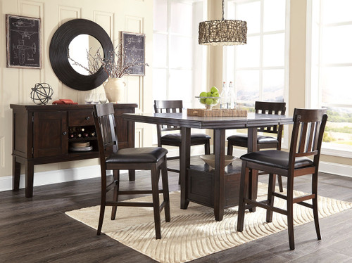 Haddigan Dark Brown 6 Pc. Counter Extension Table, 4 Barstools, Server